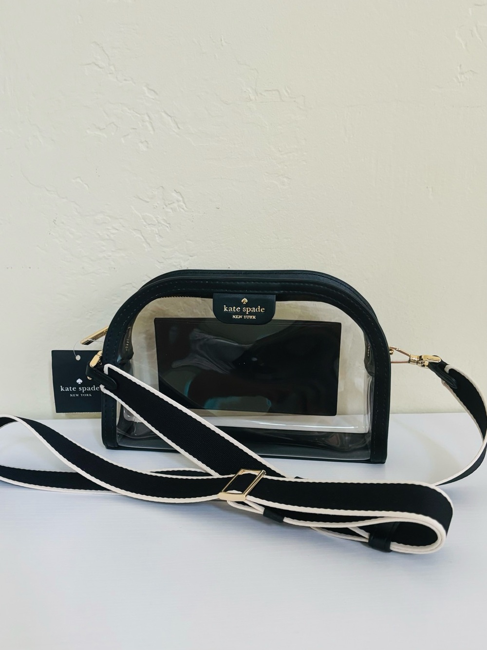 Kate Spade Clare Clear Small Dome Crossbody Bag Black Multi Stadium Bag NWT - Picture 2 of 16